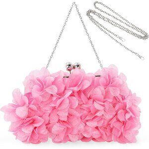 Women's Pink Elegant Floral Detachable Chain Wedding Party Prom Clutch Bag